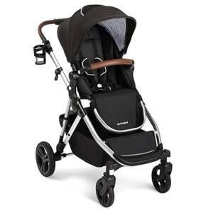Mockingbird Single-to-Double Stroller 2.0 – Convertible Full-Size Baby Stroller for 1, 2 or 3 Kids – Includes Cup Holder – Black